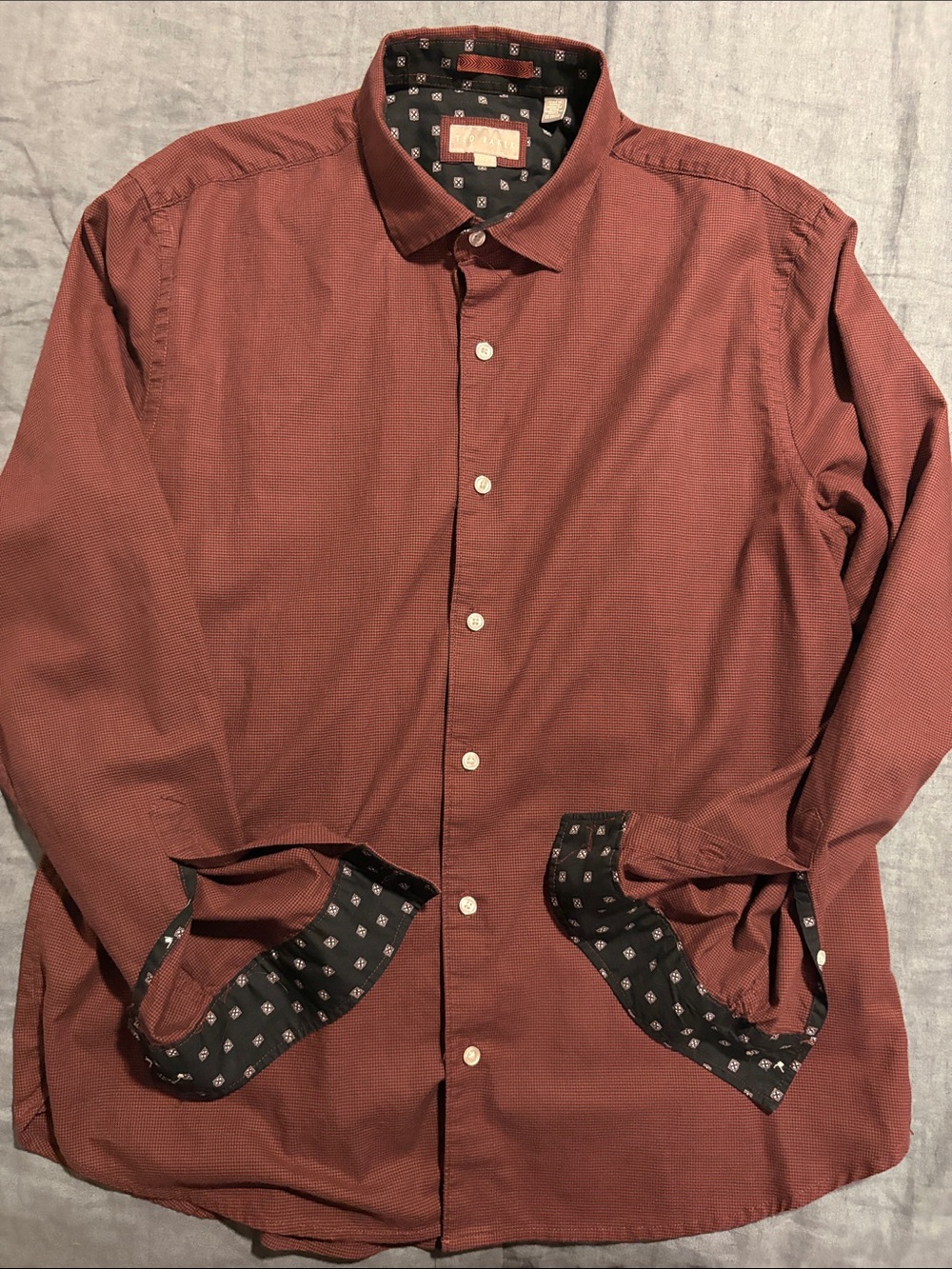 Ted Baker Men's Rust Button-Down Shirt with Contrast Cuff Lining